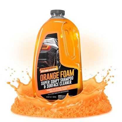 SwiftJet Orange Foam Car Wash Soap – pH Balanced Super Soapy Shampoo & Surface Cleaner – Thick Foaming Suds for Cars, Trucks, SUVs & Boats – Streak-Free Shine, Safe on Wax & Sealant (64 FL OZ) - size: 64 Fl Oz (Pack of 1)