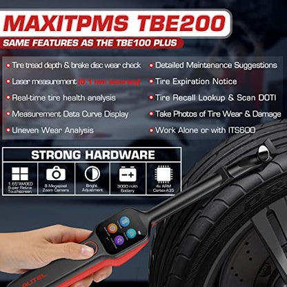Autel Tire Brake Examiner MaxiTPMS TBE200(E): 2026 L~aser Tire Tread Depth & Brake Disc Wear Tester, 1.65” AMOLED Touchscreen, Upgrade of TBE100, Scan DOT, Dual Camera, Repair Tips Work w/ ITS600(PRO)