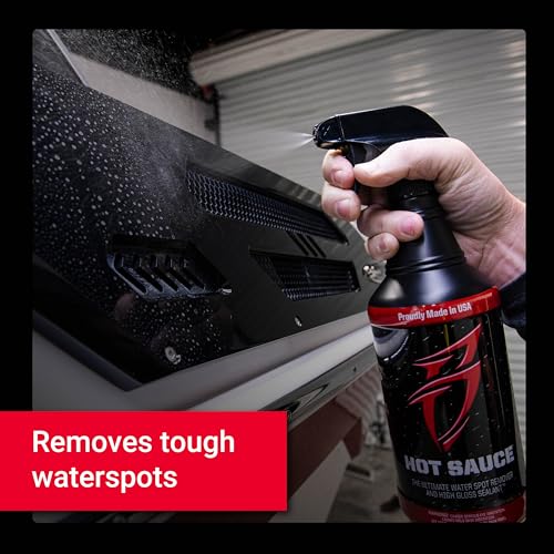 Bling Sauce Hot Sauce Hard Water Spot Remover with Wax Sealants, 32 oz | Hard water spot remover cleans without stripping wax, adds glossy sealants and works on boats, RVs, autos and glass - size: 32 Fl Oz (Pack of 1)