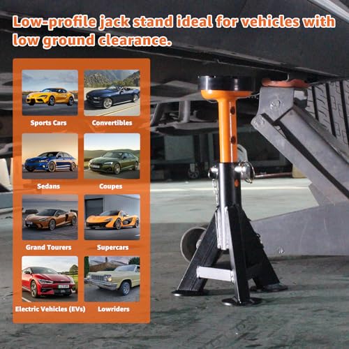 BESTOOL Heavy Duty Jack Stand，Low Profile Car Jack Stand with Security Locking Pins-4ton (8000Ibs) Capacity, 2 Pack - color: Low Profile Jack Stand