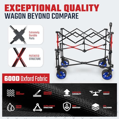 Sekey 500LBS Heavy Duty Double Decker Wagon with Extender, 400L Large Capacity Collapsible Garden Cart Fits 10x10 Canopy, All-Terrain Big Wheels with Brakes, Foldable Utility Wagon for Sports, Camping - color: Gray