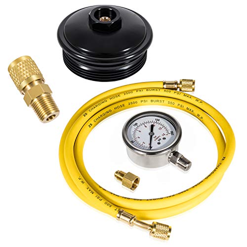 E-cowlboy Fuel Pressure Test Kit with Billet Aluminum Fuel Filter Cap and Pressure Test Port fit for Ford 2003-2007 6.0L fit for Powerstroke Diesel F-Series（F250 F350 F450 F550） E-Series