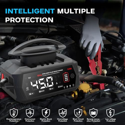 Car Battery Charger 45 Amp, 6V/12V/24V Lead-Acid LiFePo4 Battery Chargers | Smart Automotive Battery Charger, Battery Maintainer, Trickle Chargers for Car, Motorcycle, Boat