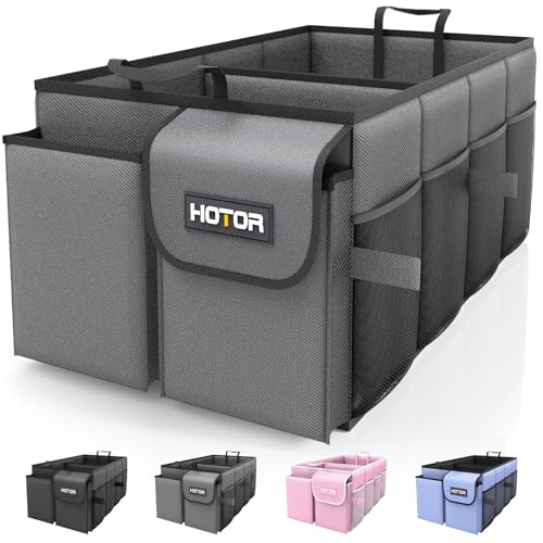 HOTOR Trunk Organizer - Foldable Car Organizer for SUVs & Sedans Storage | Sturdy Car Organization for Men & Women, Car Accessories, Tools, Sundries, Grey, 2 Compartments, 21.3" x 12.6" x 10.6" - color: Grey, size: Medium (2 Compartments)