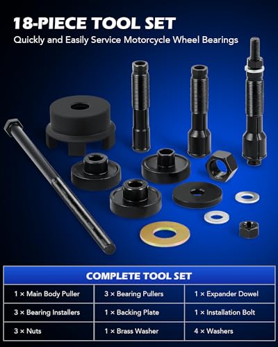 OMT Wheel Bearing Puller Tool Compatible with Harley Davidson Motorcycles | Wheel Bearing Remover Installer Tool Set for 0.75" 1" 25mm Bearings Compatible with Hogs from 2000, Blue Case - color: blue
