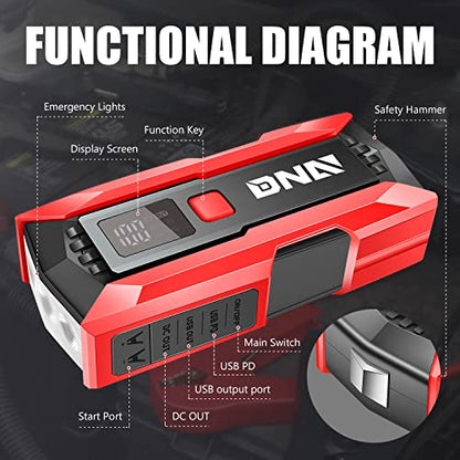 DNA Motoring 12V 2000A Peak Multi-Function Portable Car Battery Jump Starter for Up to 8.0L Gas / 6.3L Diesel Engine, with Carry Case,TOOLS-00275 - color: Red, style: 2000A Peak