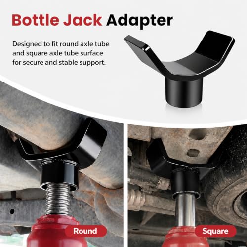 12 Ton Bottle Jack Adapter - Heavy Duty Safe Steel Lifting Saddle for 3 Inch & 4 Inch Round & Square Axle Tubes, Fits 1.65 Inch (42mm) or Smaller Bottle Jack Saddles - Red