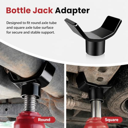 12 Ton Bottle Jack Adapter - Heavy Duty Safe Steel Lifting Saddle for 3 Inch & 4 Inch Round & Square Axle Tubes, Fits 1.65 Inch (42mm) or Smaller Bottle Jack Saddles - Red