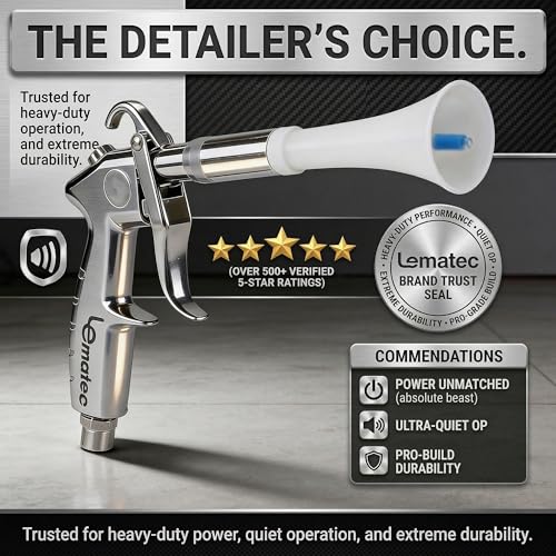 LE LEMATEC Vortex Air Gun, 4000 RPM Compressor Car Detailing Tool | Tornado upholstery & carpet cleaner, interior dust blaster, blower nozzle, low noise, lightweight - size: 4,000 RPM
