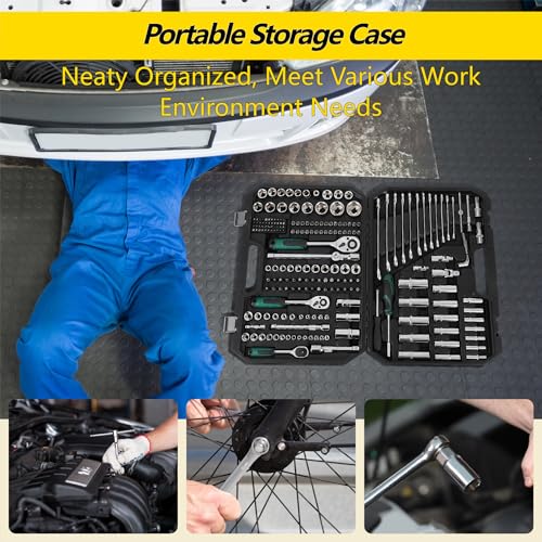 IDEALHOUSE 216 PCS Mechanic Tool Set with Case,Socket Wrench Set,1/4" 3/8" 1/2" Drive Socket Kit,72-Tooth Quick Release Ratchet, Specialty Tools for Home Automotive Repair