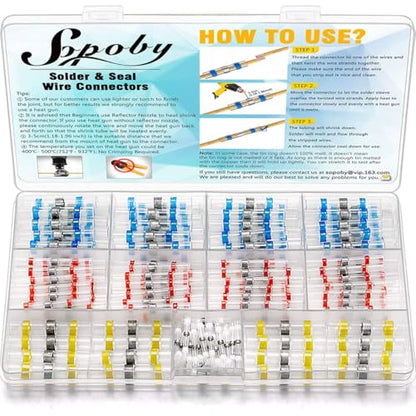 120PCS Solder Seal Wire Connectors - Sopoby Heat Shrink Waterproof Solder Butt Connector Kit Insulated Automotive Marine Electrical Wire Terminals - size: 120PCS