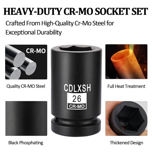 3/4" Drive Impact Socket Set, 21 Pcs Heavy Duty Large Socket Set | Cr-Mo Steel Standard 6-Point Metric Sockets(19mm-50mm), Includes Ratchet Wrench, Extension Bar, T Sliding Bar and Storage Box - style: 3/4in-21Pcs-Metric