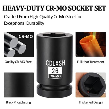 3/4" Drive Impact Socket Set, 21 Pcs Heavy Duty Large Socket Set | Cr-Mo Steel Standard 6-Point Metric Sockets(19mm-50mm), Includes Ratchet Wrench, Extension Bar, T Sliding Bar and Storage Box - style: 3/4in-21Pcs-Metric