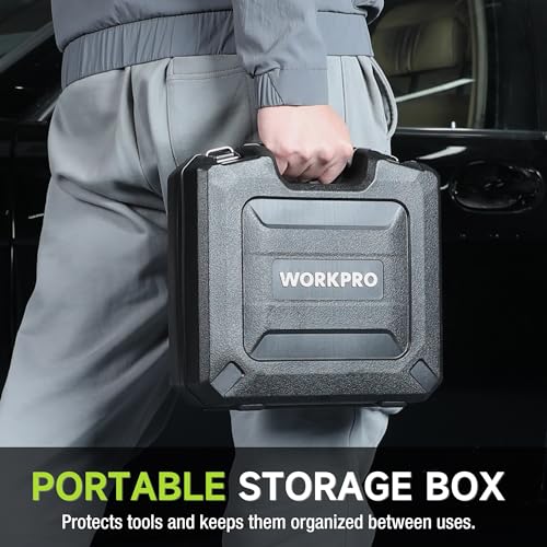 WORKPRO Cordless Impact Wrench 1/2", 20V Brushless Impact Gun, High Torque | 370 Ft-Lbs (500N.M), Variable Speeds, with 4.0 Ah Battery, Fast Charger, 4 Impact Sockets and Storage Case