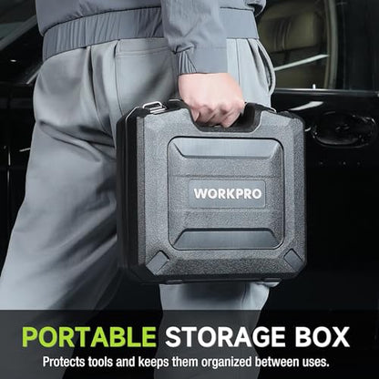 WORKPRO Cordless Impact Wrench 1/2", 20V Brushless Impact Gun, High Torque | 370 Ft-Lbs (500N.M), Variable Speeds, with 4.0 Ah Battery, Fast Charger, 4 Impact Sockets and Storage Case