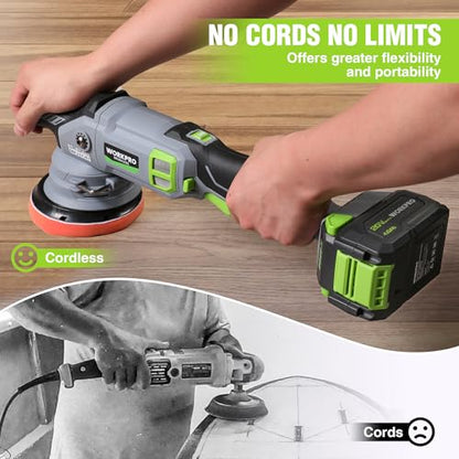 WORKPRO 20V Cordless Car Buffer Polisher Kit with 4.0Ah Battery, 7-Speed | 2000 to 5000 RPM, Pulidora De Autos, for Car Polishing & Waxing