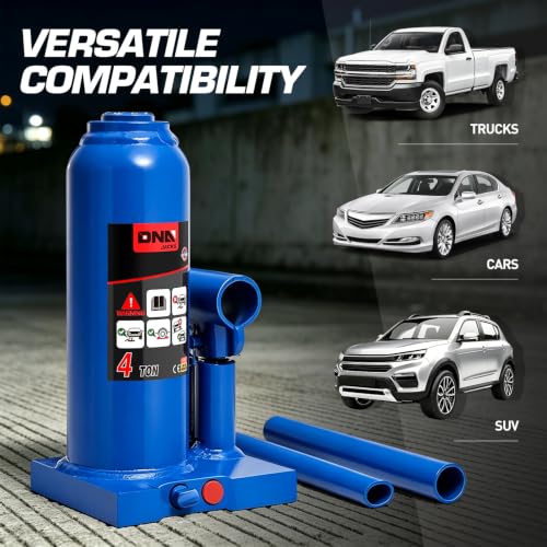 DNA Motoring 4 Ton / 8000 lbs Lifting Automotive Welded Hydraulic Bottle Jack for Car SUV Pickup, Auto Repair, with Manual Handle & Carrying Storage Case, Blue - color: blue, style: 4 ton