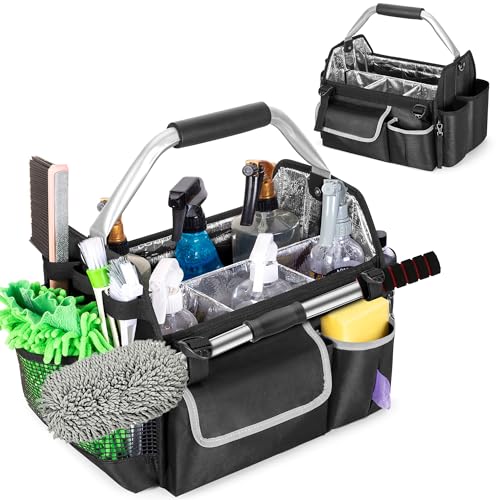 HODRANT Wearable Detailing Caddy with Handle & Shoulder Strap | Collapsible Car Care Bag, Detail Carry Organizer with Multi Pockets for Auto Cleaning Supplies & Vehicle Wash Tools, Bag Only