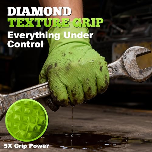 TitanFlex Heavy Duty Industrial Nitrile Gloves with Raised Diamond Texture, 8-mil, Latex Free (Green/Dark Green/Yellow) - color: 02 Green (100ct), size: XX-Large