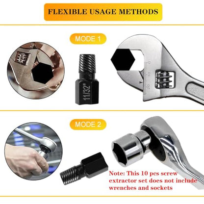 10 Pcs Screw Extractor Set, Hex Head Easy Out Bolt Extractor Set, Multi-Spline Stripped Screw Extractor Set, Broken Bolt Remover Kit, Damaged Screw Extractor Set for Removing Broken Studs, Bolts
