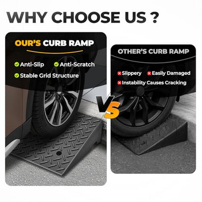 Auto Dynasty Rubber Curb Ramps, 6.3" Lift Height Curbside Driveway Ramp, 4410 LBS/2T Capacity Sidewalk Curb Ramp for Cars Trucks Bikes Motorcycles Wheelchairs, 2 Pack - size: 6.3" Rise