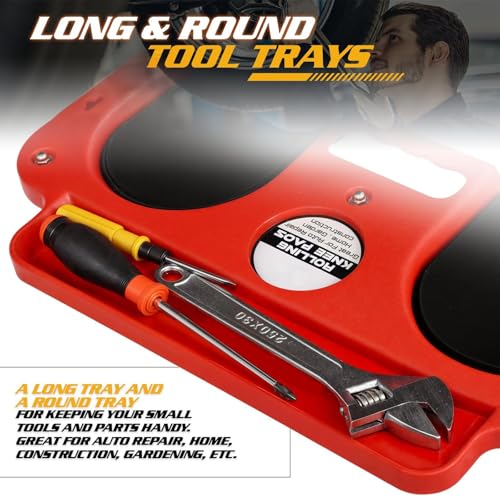 Heavy Duty Rotating Casters Wheel Kneeling Pad for Auto Repair and Flooring with Nonslip Surfaces and Extra Wide Design - color: red