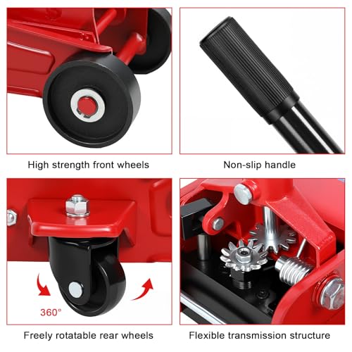 3 Ton Floor Jack (6600 lbs) - Heavy Duty Steel Low Profile Hydraulic Car Jack for Home Garage Use, Fast Lift Service Jack with Wheels, Lifting Range (Red - Large) - color: Red - Large
