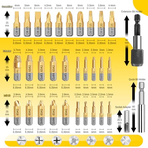 33 PCS Screw Extractor Set, HSS 6542 Titanium Easy Out Screw & Bolt Remover Kit with Magnetic Extension & Socket Adapter for Stripped, Broken, Rusted Screws - size: 33 Pieces