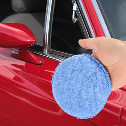 SHERCHPRY 4pcs Microfiber Car Wax Applicator Pads with Thumb Slot, Round Buffing and Polishing Sponge Set for Car Detailing and Tire Shine, Blue and Gray