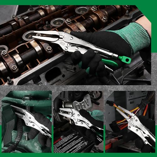 SK 9.5" Long Nose Locking Pliers, Vice Grips, Premium CR-V Steel | Vise Grip Pliers, Nickel-Plated Finish, Ergonomic Anti-slip Handle, Ideal for Welding or Assembly - size: 9.5"