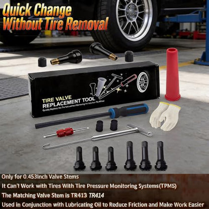 Valve Stem Removal Tool with Heavy Duty Hook & Longer Puller,Tire Valve Stem & Core Replacement Installation Tool Kit,without Tire Removal,Tire Pressure Checking, for Cars Motorcycles Lawn Mowers ATVs