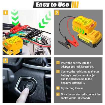 Jump Starter Adapter for DeWalt 20V/60V Li-ion Battery Powered with Jumper Cable Clamps Portable Car Battery Charger Jump Starter(Battery Not Included) - style: For DeWalt