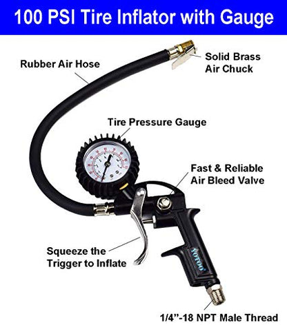 YOTOO Heavy Duty Air Compressor Accessory Kit 18-Piece, 1/4" NPT Air Tool Kit with 100 PSI Tire Inflator Gauge, Heavy Duty Air Blow Gun and Air Hose Fittings - size: Kit without Hose
