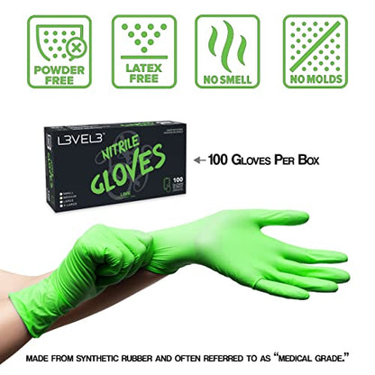 L3 Level 3 Nitrile Gloves - Professional Heavy Duty Disposable Gloves - Latex Free - Fits Snug - Box of 100 - color: Lime, size: X-Large (Pack of 100)