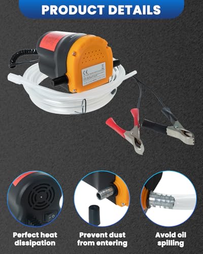 SIXIWANZI 12V 60W Oil Extractor Pump, Oil Extractor for Boat, Motorcycle, Car and lawn Equipment