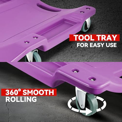 Auto Dynasty 40 Inches Mechanic Creeper, Automotive Garage Repair Low Profile Under Car Rolling Creeper with Padded Headrest, Plastic, Purple - color: Purple, size: 40" L