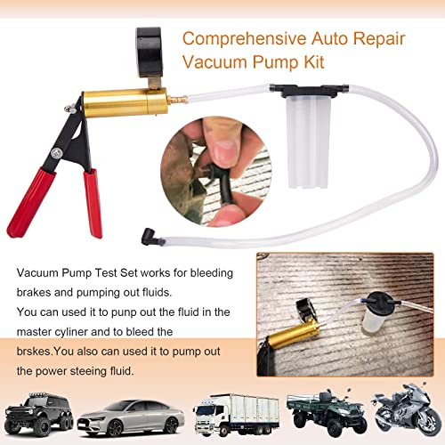 2 in 1 Brake Bleeder Kit, Hand Vacuum Pump Tester with Case and Adapters | One-person brake and clutch bleeding kit with hand vacuum pump, adapters, and case for cleaner, easier garage maintenance