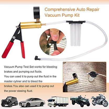 2 in 1 Brake Bleeder Kit, Hand Vacuum Pump Tester with Case and Adapters | One-person brake and clutch bleeding kit with hand vacuum pump, adapters, and case for cleaner, easier garage maintenance