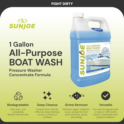 Sun Joe All-Purpose Boat Wash Cleaner for Pressure Washer, Concentrate Formula, Citrus Scent, 1 Gallon - Marine Cleaning Solution for Metal, Wood, Fiberglass, and Exterior Surfaces, SPX-APBW1G - style: Boat and RV Cleaner