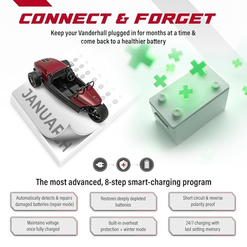 JMR 12V Battery Charger for Vanderhall, 12V Cig. Port, Add Lithium Mode | Trickle Charger Conditioner Maintainer For Venice Carmel Edison Brawley Laguna All Models - size: Add Lithium Mode