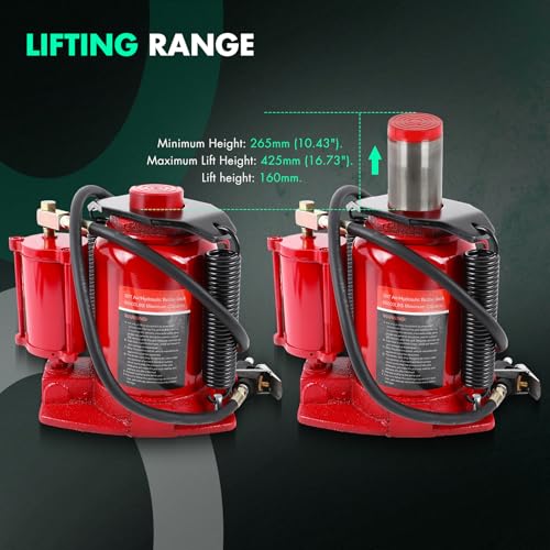 Pneumatic Air Hydraulic Bottle Jack with Manual Hand Pump 30 Ton (66 000 LBS) for Heavy Duty Auto Truck Travel Trailer Repair Lift Red Ideal for Car, Pickup, SUV, Industrial Engineering