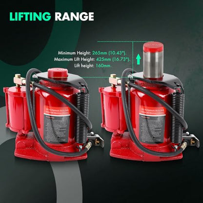 Pneumatic Air Hydraulic Bottle Jack with Manual Hand Pump 30 Ton (66 000 LBS) for Heavy Duty Auto Truck Travel Trailer Repair Lift Red Ideal for Car, Pickup, SUV, Industrial Engineering