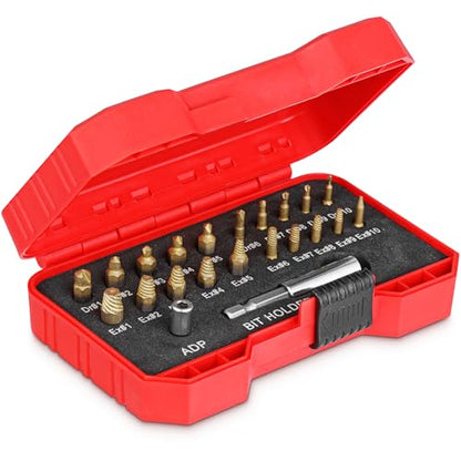 Titanium Screw Extractor Set for Stripped, Broken, Damaged Screws - 22 pc, Silver & Gold - Remover Kit with Drill Bits, Extractors, Bit Extension & Socket Adapter - color: Gold & Silver