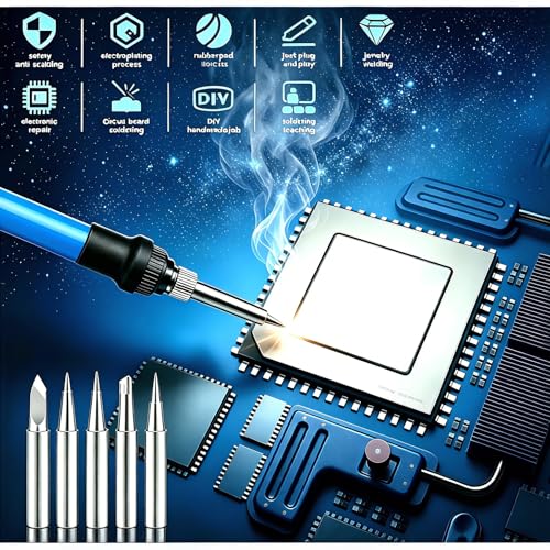 60W Soldering Iron Kit, 110V Soldering Iron with 5pc Interchangeable Tips and Solder Wire,Fast Heating,Adjustable Temperature Solder Welding Tools,Solder Wire for Variously Electronic Repair