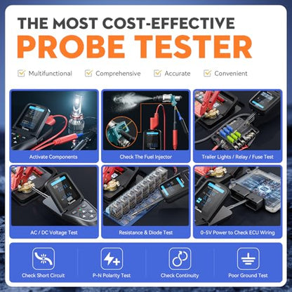 Automotive Power Circuit Probe Tester Kit VDIAGTOOL V500, 9-30V Car Electric Circuit Tester, Short/Open Circuit Finder, Oscilloscope/Multimeter/Injector/Relay Tester, Component/Fuse/Trailer/AC/DC Test