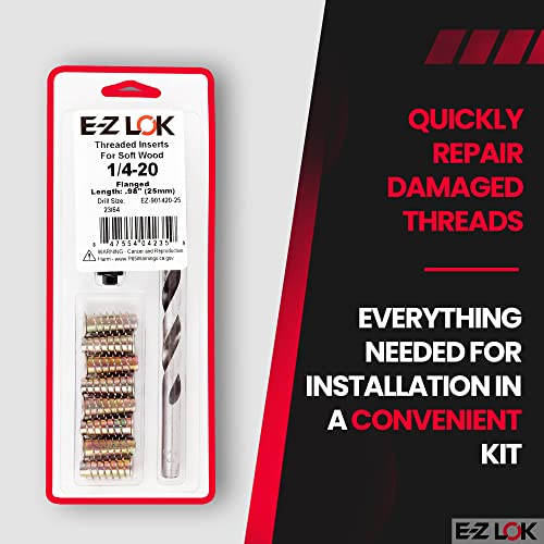 E-Z Hex Thread Repair Kit for Soft Wood Flanged Threaded Inserts 1/4-20 x 25mm, Drill, Installation Tool - size: 1/4-20 x 25mm, style: Flanged