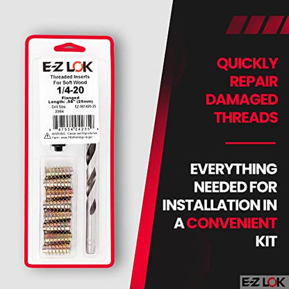 E-Z Hex Thread Repair Kit for Soft Wood Flanged Threaded Inserts 1/4-20 x 25mm, Drill, Installation Tool - size: 1/4-20 x 25mm, style: Flanged