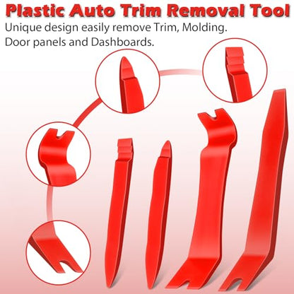 Doaho 7 Pcs Car Trim Removal Tool Kit with Non-Scratch Plastic Pry Tool and Fastener Clip Pliers for auto Safe Interior Car Panel Detachment, Dashboard, Door Clips & Upholstery – Red - color: Red-7 Pcs Trim Removal Tool Kit