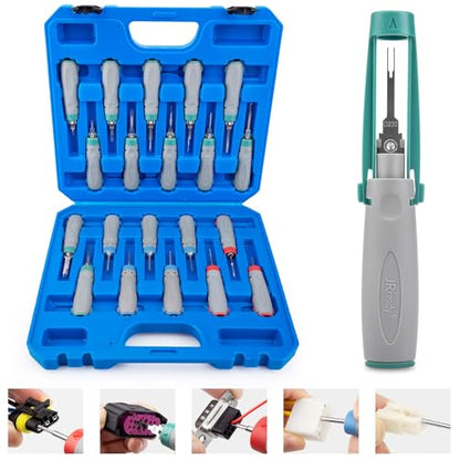 JRready 20PCS Pin Removal Tool Kit for Electrical Connectors | Pin Terminal Release Tool Set, For Deutsch, AMP, TE, Molex, Harting, D SUB Connectors, Nylon Protective Handle - size: 20pcs JRconDRK Pin Rmoval Tools