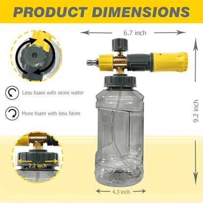 ESP Foam Cannon for Pressure Washer, Snow Foam Gun Car Wash, 1.25mm Nozzle, Adjustable Foam, Transparent Graduated Bottle, Stainless Steel Quick Connect, Fits 120-280 Bar - color: Yellow